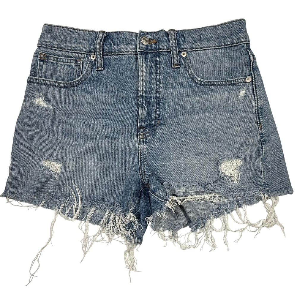 Madewell The‎ Perfect Jean Short Distressed Blue Denim Frayed Hem Size 29